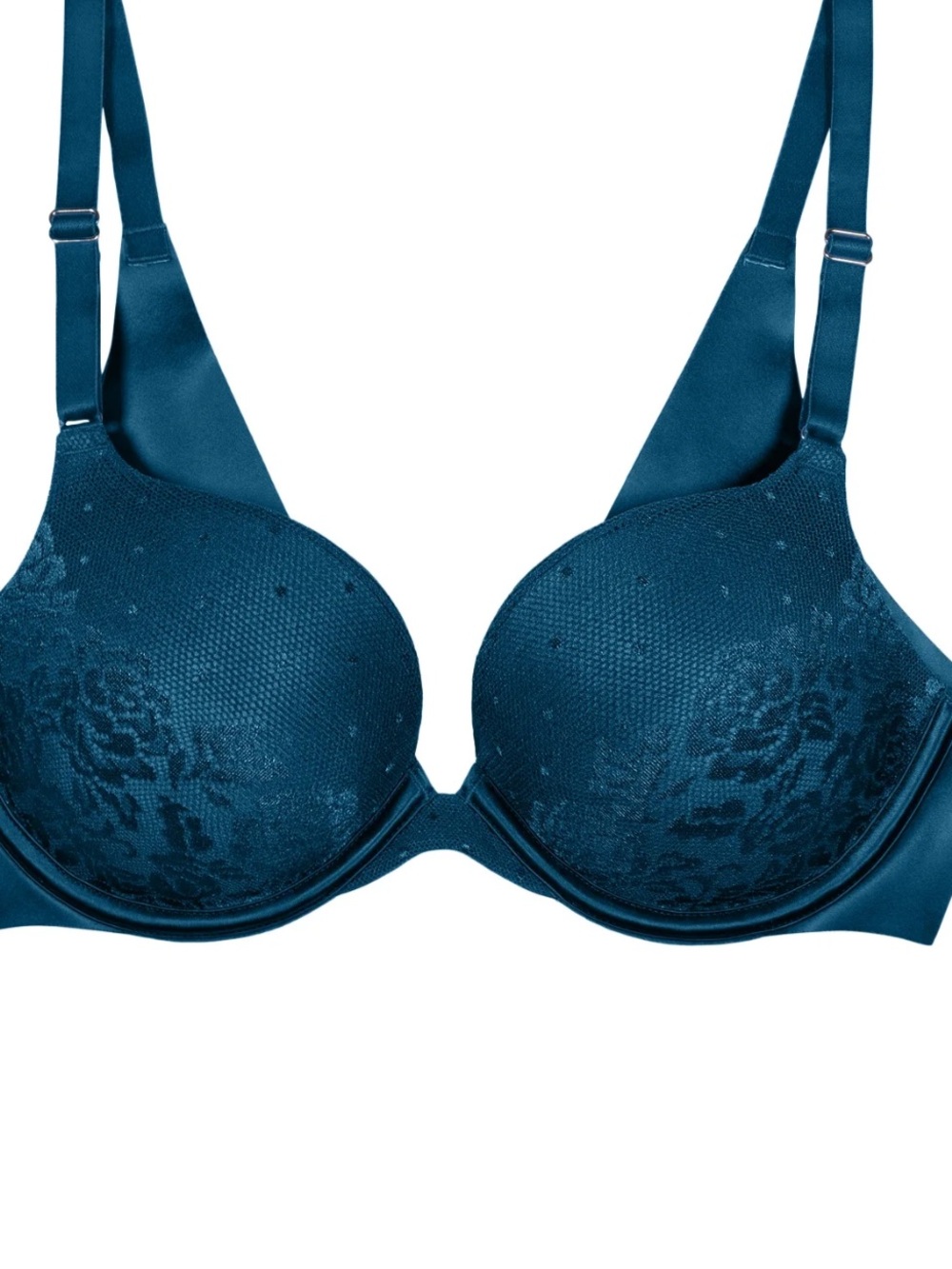 Secret Treasures Teal Lace Push-Up Bra back & side smoothing & underwire 36D